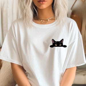 Cute Cat Shirt, Black Cat Shirt, Funny Cat Shirt, Peeking Cat Design, Cat Lover Gift, Cozy Cat Mom Shirt,Women’s Cat Shirt,Cat Lover Apparel