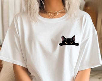 Peeking Black Cat Graphic Tee, Cat Lover Shirt