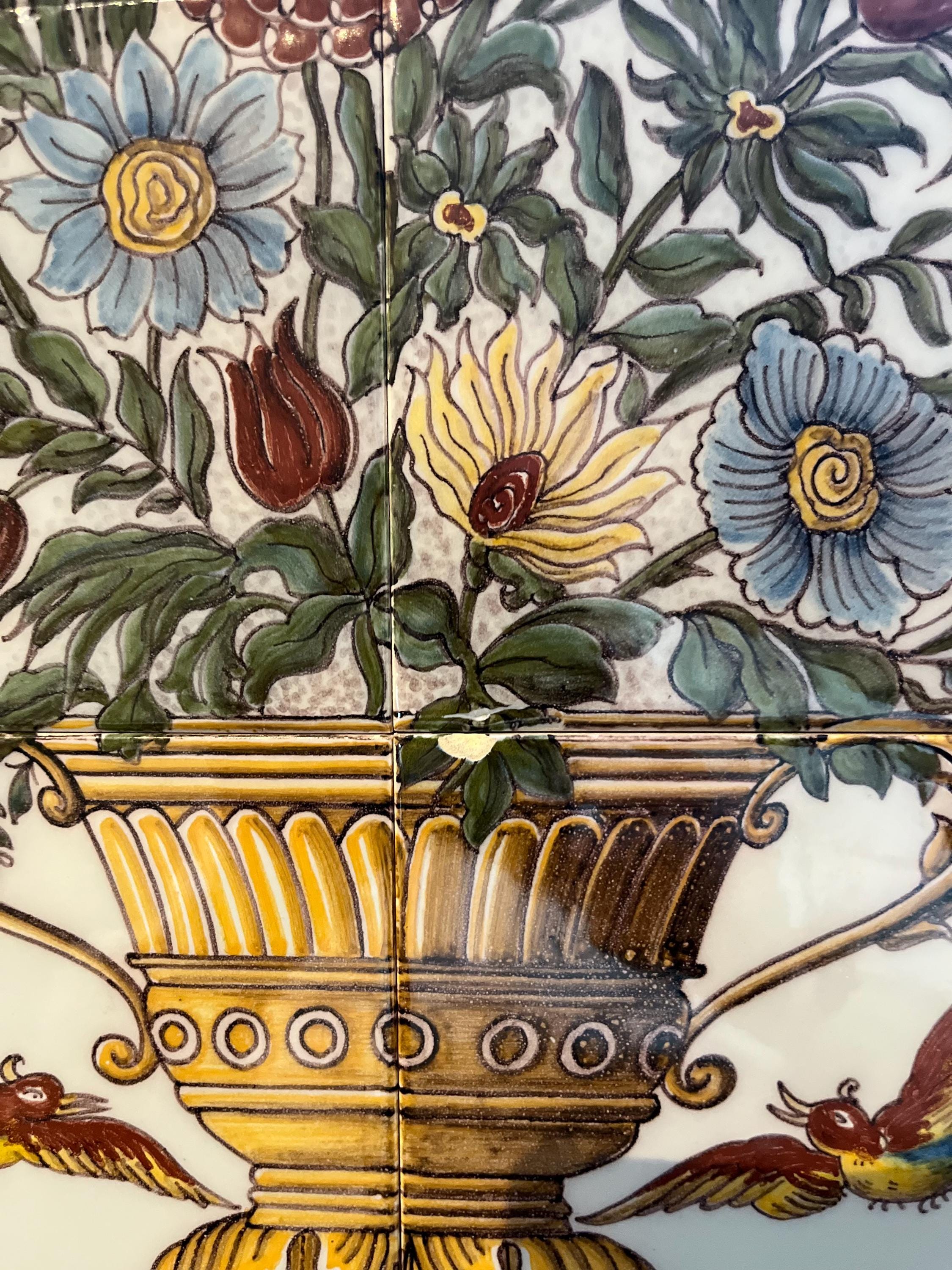 オランダ マッカム焼き MAKKUM 2羽の鳥 蝶 花 雲 壁掛け 壁飾り