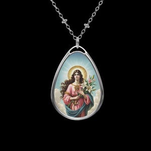Saint Philomena pendant necklace, Silver St Philomena medal, Religious jewelry, Catholic gift, Christian charm