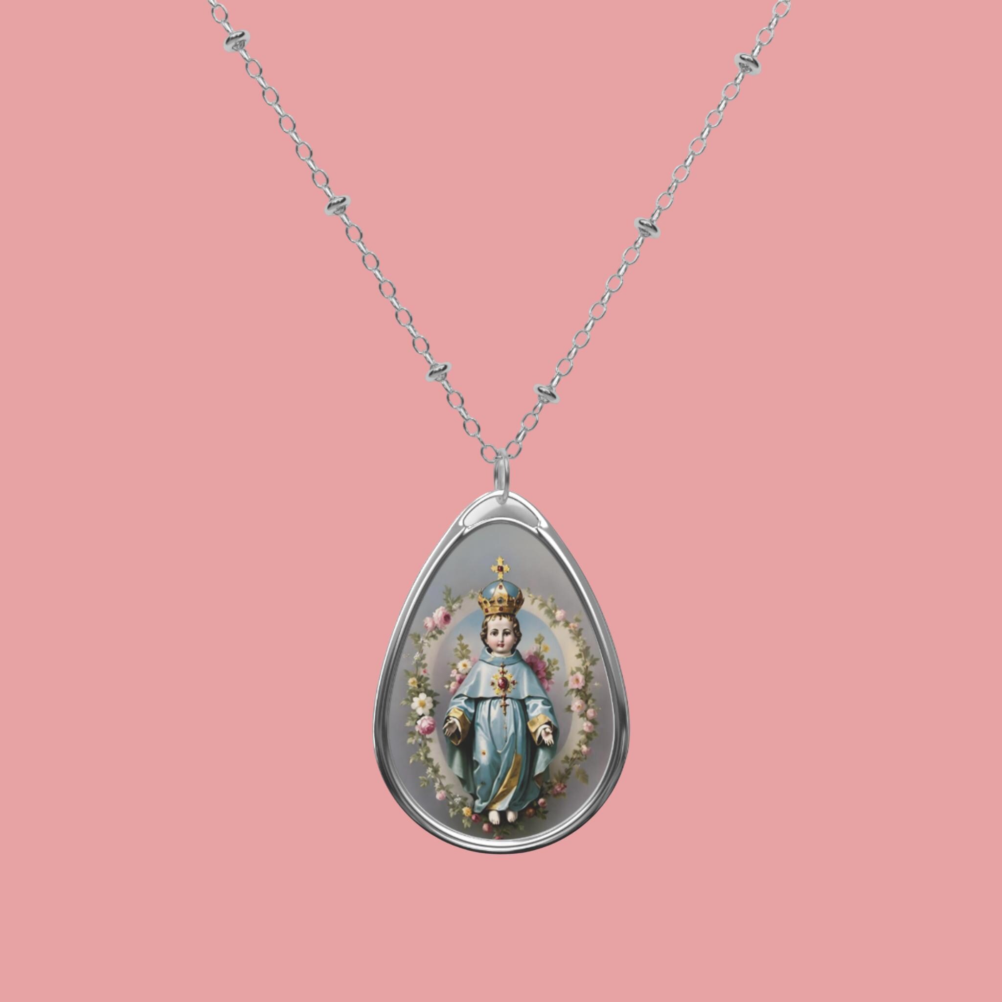 Silver Infant Jesus of Prague Pendant Necklace, Infant of Prague