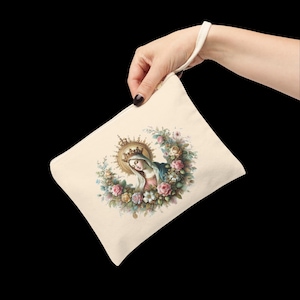 Jungfrau Maria Reißverschlusstasche, Jungfrau Maria Rosenkranztasche, Rosenkranztasche, Mini Clutch Tasche, Kapellenschleier Messtasche, Tote Cotton Canvas Katholisch
