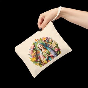 Virgin Mary Zipper Pouch, Virgin Mary rosary bag, rosary case, mini clutch bag, chapel veil mass bag, Blessed Mother Canvas Catholic purse