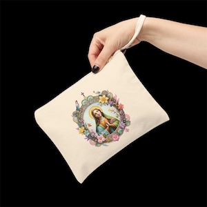 Jungfrau Maria Reißverschlusstasche, Jungfrau Maria Rosenkranztasche, Rosenkranzetui, Mini-Clutch-Tasche, Kapellenschleier-Massentasche, Tote Cotton Canvas katholisch