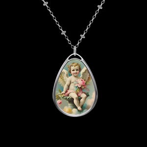 Guardian angel pendant necklace, guardian angel medal, charm, seraph, cherub, angel, cupid medal, charm, religious gift, jewelry,