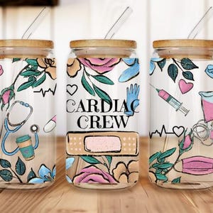 Cardiac Crew Design, Krankenschwester, D 16 Unzen Glasdosenverpackung, Glasbecherverpackung, Glasverpackung, Glastassenverpackung, Sublimation PNG Herunterladen