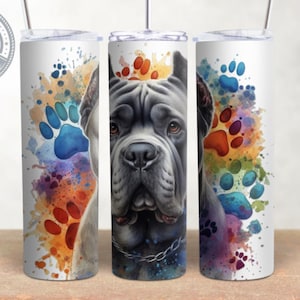 Grey Cane Corso Dog Breed Design, Paw Prints 20 oz Skinny Tumbler Wrap, Watercolour Tumbler Wrap, Sublimation, PNG, Instant Download