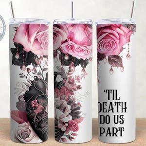 Valentines Day Pink Gothic Design Wedding Gift Alternative 20 oz Skinny Tumbler Wrap, Watercolour Tumbler Wrap, Sublimation, PNG Download