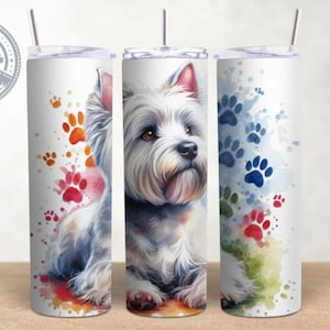 West Highland Terrier Hunderasse Design, 20 Unzen Skinny Tumbler Wrap, Aquarell Tumbler Wrap, Sublimation, PNG Herunterladen