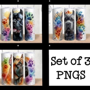 Set of 3 Cane Corso Dog Paw Print 20 oz Skinny Tumbler Wrap, Designs Tumbler Wrap, Sublimation, PNG, Instant Download