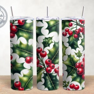 Kwiat narodzin Grudzień Boże Narodzenie Ostrokrzew 20 oz Skinny Tumbler Wrap, bezszwowy wzór, akwarela, Tumbler Wrap, projekt sublimacji PNG