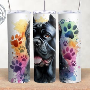 Black Cane Corso Dog Breed Design, Paw Prints 20 oz Skinny Tumbler Wrap, Watercolour Tumbler Wrap, Sublimation, PNG, Instant Download