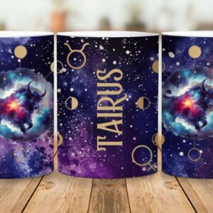 Taurus Zodiac Star Sign Mug Wrap, Celestial Design, Astrology Gift, Mug Wrap, Sublimation, PNG, Instant Download