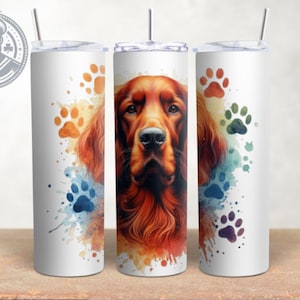 Diseño de raza de perro setter irlandés, envoltura delgada para vaso de 20 oz, envoltura para vaso de acuarela, sublimación, descarga PNG