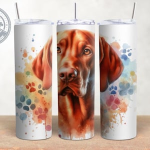Diseño de la raza de perro vizsla húngaro, envoltura delgada para vaso de 20 oz, envoltura para vaso de acuarela, sublimación, descarga PNG