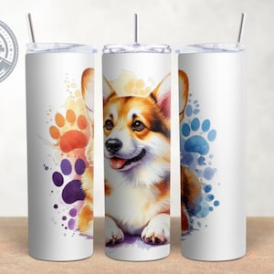Ontwerp Welsh corgi-hondenras, 20 oz magere beker wrap, aquarel beker wrap, sublimatie, png-download