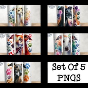Set di 5 Greyhound Racing Dog Breed Design 20 oz Skinny Tumbler Wrap, Tumbler Wrap, Frenchy, Design a sublimazione, PNG, Download immediato