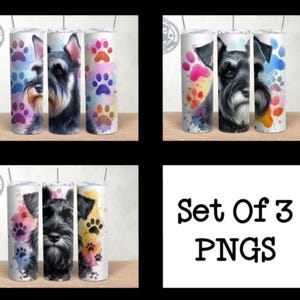 3er Set Zwergschnauzer Hund Pfotenabdruck Schnee Hund 20 Unzen Skinny Tumbler Wrap, Designs Tumbler Wrap, Sublimation, PNG herunterladen