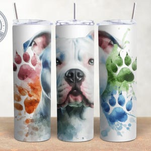 White American Bully, XL Bully Dog Breed Design, 20 oz Skinny Tumbler Wrap, Watercolour Tumbler Wrap, Sublimation, PNG Instant Download