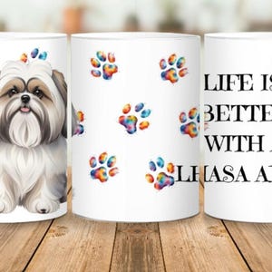 Das Leben ist besser mit einem Lhasa Apso Hund Design Hundebecherverpackung, Aquarell Becherverpackung, Sublimation, PNG, Sofort-Download