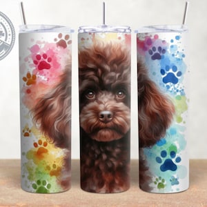 Brown Poodle Dog Breed Design, 20 oz Skinny Tumbler Wrap, Watercolour Tumbler Wrap, Sublimation, PNG Download