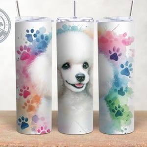 White Poodle Dog Breed Design, 20 oz Skinny Tumbler Wrap, Watercolour Tumbler Wrap, Sublimation, PNG Download