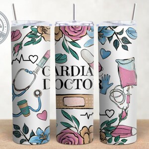Herzdoktor Design, Beruf, Herzdoktor Geschenk, 20 Unzen Skinny Tumbler Wrap, Aquarell Tumbler Wrap, Sublimation, PNG Herunterladen