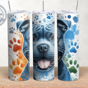 Staffordshire Bull Terrier Blue  Staffy Breed Pet Pawprint, 20 oz Skinny Tumbler Wrap, Watercolour, Tumbler Wrap, Sublimation, PNG Download