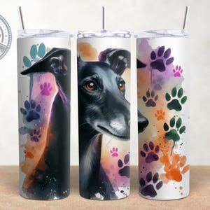 Disegno di razza di cane da corsa di levrieri neri, involucro sottile da 20 once, involucro per tumbler acquerello, sublimazione, download PNG