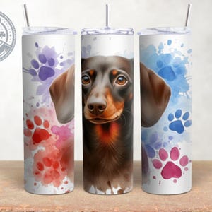 Schokoladen Dackel Hunderasse Wurst Hund Design, 20 Unzen Skinny Tumbler Wrap, Aquarell Tumbler Wrap, Sublimation, PNG Download