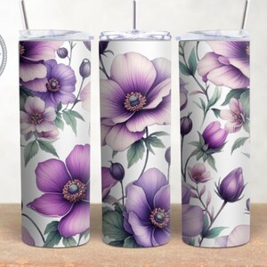 Nahtlose Geburtsblume Februar Violet 20 Unzen Skinny Tumbler Wrap, Aquarell Style, Tumbler Wrap, Sublimation, PNG, Instant Download