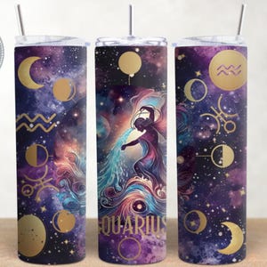 Verseau zodiaque céleste gobelet design, signe astrologique design 20 oz skinny gobelet, aquarelle gobelet Wrap sublimation PNG téléchargement