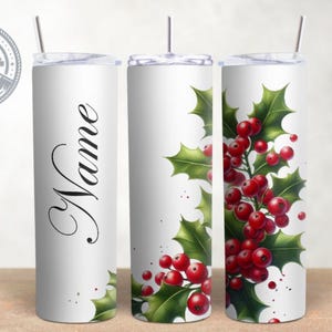 Personalizowany Kwiat Urodzinowy Grudniowy Ostrokrzew 20 oz Skinny Tumbler Wrap, Tumbler Wrap, Sublimacja, PNG, Natychmiastowe Pobieranie