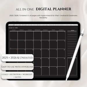 Digital Planner, Undated iPad & Android Planner, GoodNotes Planner, 2025 2026 Undated, Dark Mode