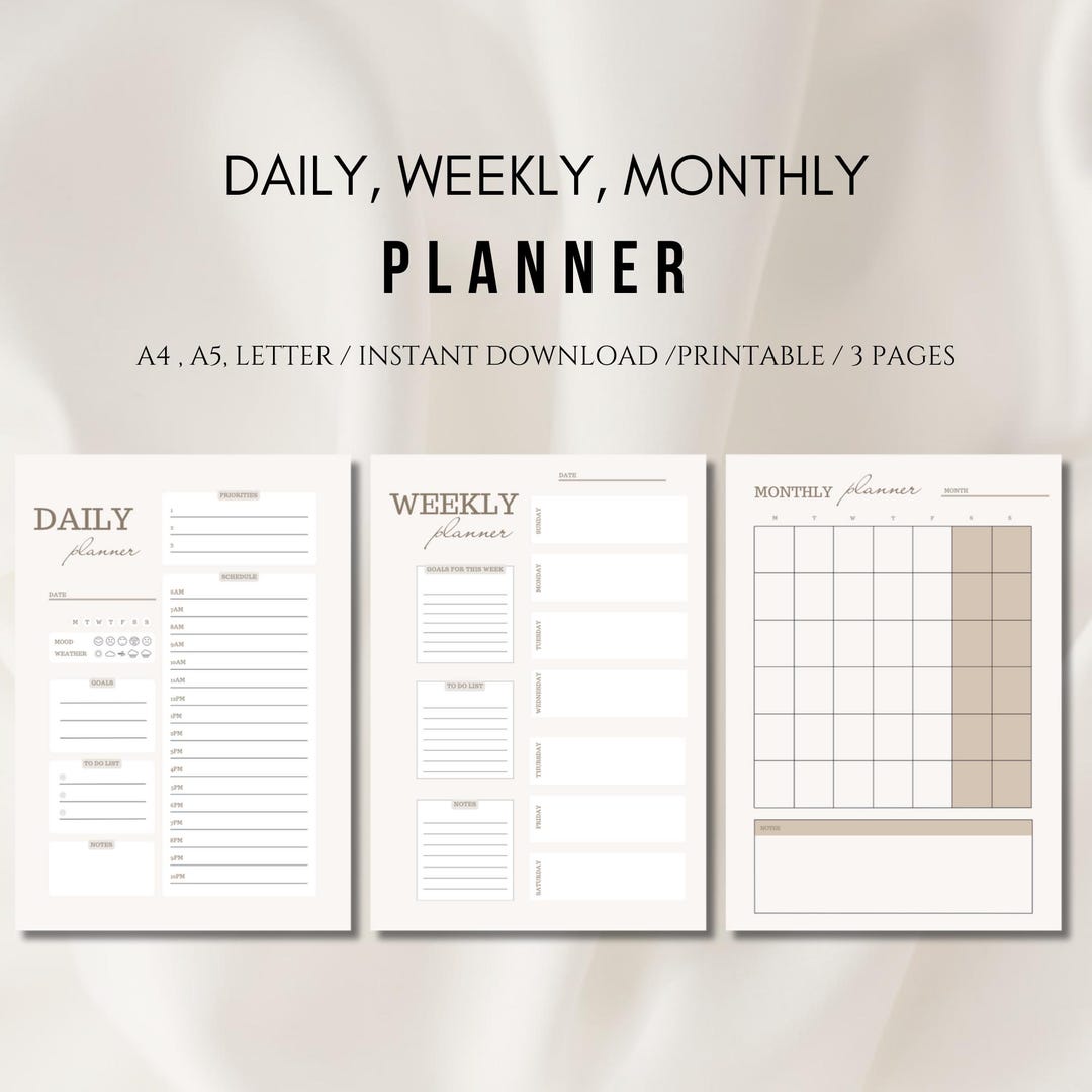 Daily, Weekly, Monthly Planners - Printable & Digital A4-a5-letter Size ...