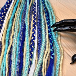 Crochet Synthetic Dreads with Braid Extensions - Blonde, White, Blue Locks with Braids, De or Se Dreads for Fantasy and Boho Styles