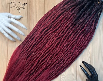 Black to Burgundy Crochet Synthetic Dreads: Gothic Cosplay Hair Extensions