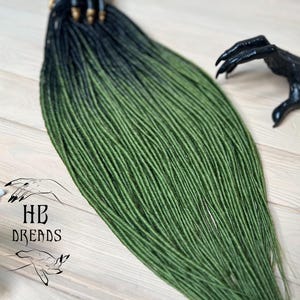 Thin twisted synthetic dreads black olive green double single ended Full Set ombre Dreadlock Extensions 19.6-23.6 in