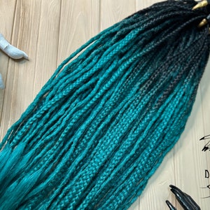 Crochet Synthetic Dreads - Black to Teal Green, Emerald Hair Extensions with braids, custom made dreadlocks