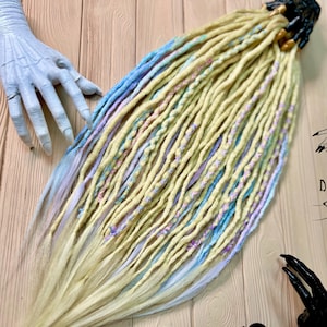 Blonde pink blue crochet dreads &quot;Marshmallow&quot;, kawaii dreadlocks, custom made festival hair extensions with loose ends, custom dreads