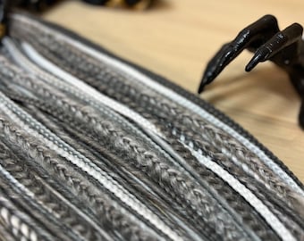 Gray & White Synthetic Dreads with Braids: Witchy Hair Extensions