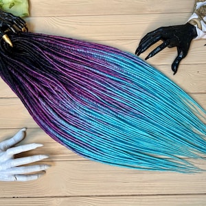 Dreads sintéticos finos preto magenta azul com extensões torcidas, dreadlocks de ponta dupla e simples cores pavão, presente perfeito para o dia dos namorados