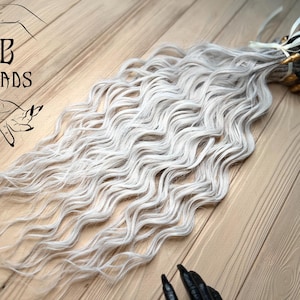 Platinum Blond Curls Wavy Dreads Silver Gray Curly Crochet Dreadlock Hair Extensions Dreads Length 19.6-23.6 in
