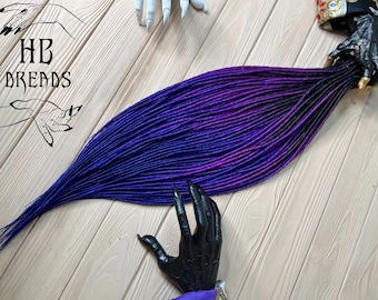 Ombre Synthetic Dreads: Black Purple Blue Thin Twisted Dreadlock Extensions (19.6-23.6 in)