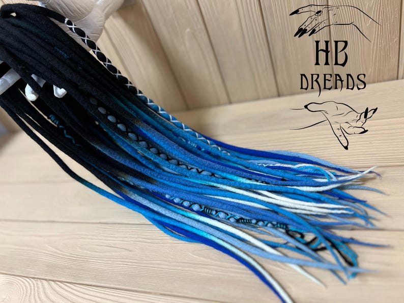 Black to Blue Ombre Wool Dreads, Reusable Dread Set for Volume With ...