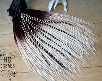 Wool Dreads Dark brown, reddish brown, chestnut hair omre to white with twists accents
