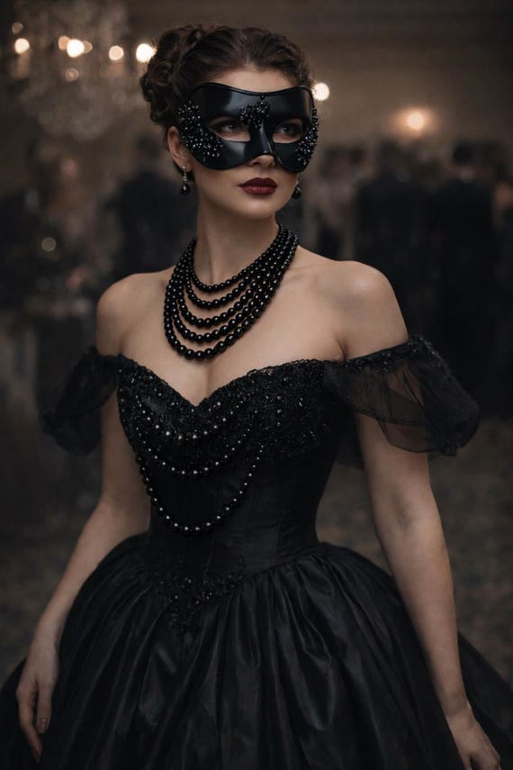masquerade ball dresses masks Black pearls and rhinestone masquerade mask