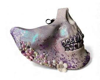 Rhinestone Skull Mask: Purple Festival Costume