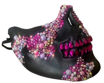 Custom Gem Skull Mask: Pink  Rhinestone and pearls Valentine’s Day skull Costume