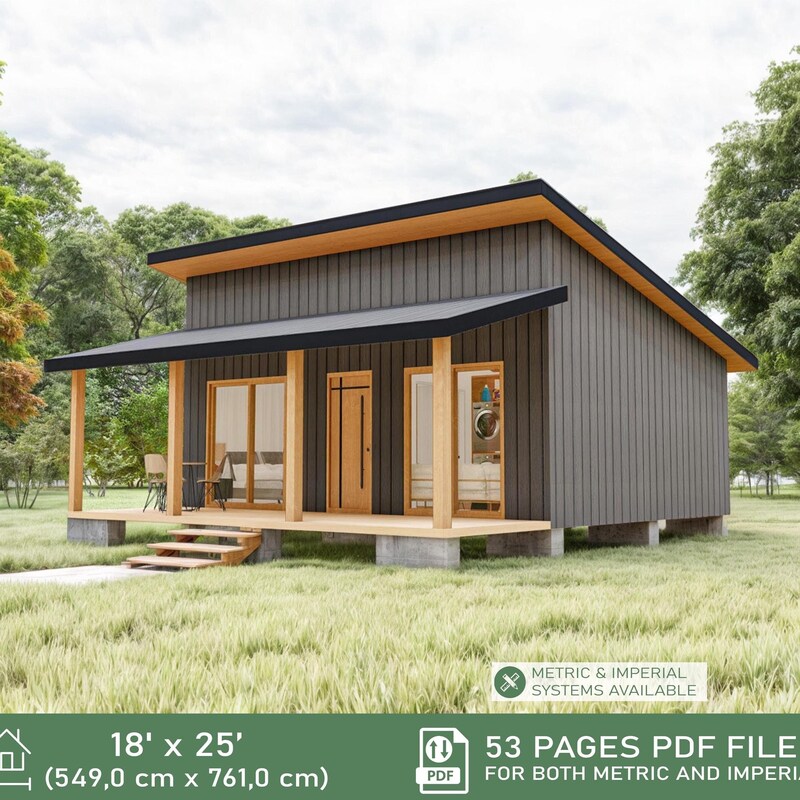 thumbnail image 2 of Build Blueprint Lean Modern Cabin Plans – 22x28, 616 SF, PDF Download, USA Made 2 of 5